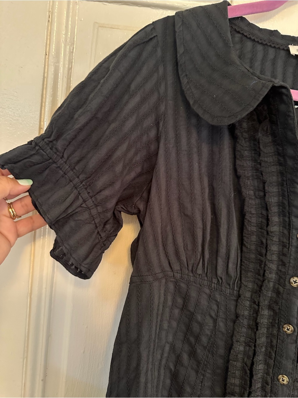 Anthropologie Black Ruffled Button-Front Women's Top size L nwot - Picture 7 of 10